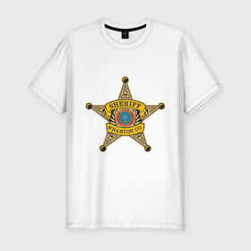 Мужская футболка премиум с принтом Шериф города , 92% хлопок, 8% лайкра | приталенный силуэт, круглый вырез ворота, длина до линии бедра, короткий рукав | sheriff | звезда шерифа | знак шерифа | коп | соp | шериф