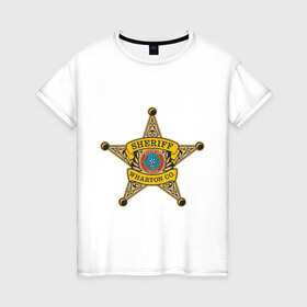 Женская футболка хлопок с принтом Шериф города , 100% хлопок | прямой крой, круглый вырез горловины, длина до линии бедер, слегка спущенное плечо | sheriff | звезда шерифа | знак шерифа | коп | соp | шериф