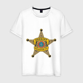 Мужская футболка хлопок с принтом Шериф города , 100% хлопок | прямой крой, круглый вырез горловины, длина до линии бедер, слегка спущенное плечо. | sheriff | звезда шерифа | знак шерифа | коп | соp | шериф