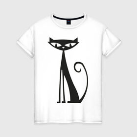 Женская футболка хлопок с принтом Элегантная кошечка , 100% хлопок | прямой крой, круглый вырез горловины, длина до линии бедер, слегка спущенное плечо | cat | киса | кошечка | кошка | кошки | элегантная кошка
