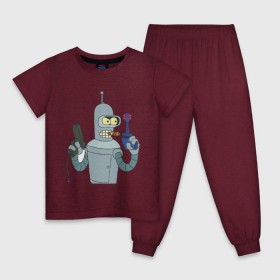 Детская пижама хлопок с принтом Бендер (3) , 100% хлопок |  брюки и футболка прямого кроя, без карманов, на брюках мягкая резинка на поясе и по низу штанин
 | bender | bender из мультфильма futuramaбендер | futurama | футурама