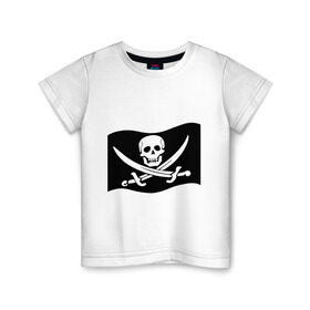 Детская футболка хлопок с принтом Веселый Роджер (пират) , 100% хлопок | круглый вырез горловины, полуприлегающий силуэт, длина до линии бедер | Тематика изображения на принте: пират