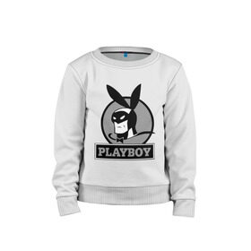 Детский свитшот хлопок с принтом Playboy (Человек-кролик) , 100% хлопок | круглый вырез горловины, эластичные манжеты, пояс и воротник | кролик | плейбой | плэйбой | символа playboy человек кролик. rabbitman.playboy