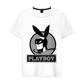 Мужская футболка хлопок с принтом Playboy (Человек-кролик) , 100% хлопок | прямой крой, круглый вырез горловины, длина до линии бедер, слегка спущенное плечо. | кролик | плейбой | плэйбой | символа playboy человек кролик. rabbitman.playboy