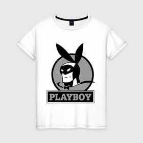 Женская футболка хлопок с принтом Playboy (Человек-кролик) , 100% хлопок | прямой крой, круглый вырез горловины, длина до линии бедер, слегка спущенное плечо | кролик | плейбой | плэйбой | символа playboy человек кролик. rabbitman.playboy