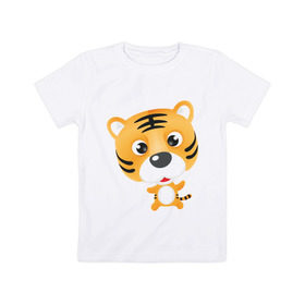 Детская футболка хлопок с принтом Тигрёнок , 100% хлопок | круглый вырез горловины, полуприлегающий силуэт, длина до линии бедер | 