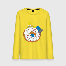Мужской лонгслив хлопок с принтом Гомер ест пончик , 100% хлопок |  | Тематика изображения на принте: гомер