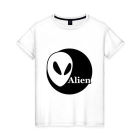 Женская футболка хлопок с принтом Пришелец , 100% хлопок | прямой крой, круглый вырез горловины, длина до линии бедер, слегка спущенное плечо | alien | alienгуманоид | инопланетянин | космос | нло | пришелец | пришельцы | ретающая терелка