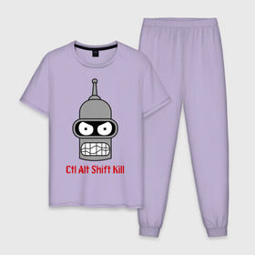 Мужская пижама хлопок с принтом Ctrl Alt Shift Kill (Бендер) , 100% хлопок | брюки и футболка прямого кроя, без карманов, на брюках мягкая резинка на поясе и по низу штанин
 | Тематика изображения на принте: bender | futurama | бендер | футурама