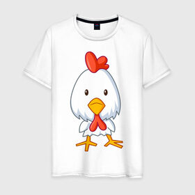 Мужская футболка хлопок с принтом Цыплёнок (2) , 100% хлопок | прямой крой, круглый вырез горловины, длина до линии бедер, слегка спущенное плечо. | животные | курица | птенец | птенчик | цыпа | цыпленок | цыплята
