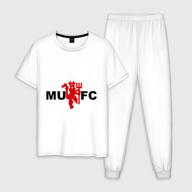 Мужская пижама хлопок с принтом Манчестер Юнайтед (manchester united) , 100% хлопок | брюки и футболка прямого кроя, без карманов, на брюках мягкая резинка на поясе и по низу штанин
 | manchester united | евро 2012 | манчестер юнайтед | футбольный клуб