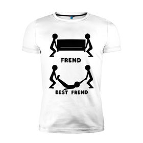 Мужская футболка премиум с принтом Frend , 92% хлопок, 8% лайкра | приталенный силуэт, круглый вырез ворота, длина до линии бедра, короткий рукав | best friend | friend | друзья | лучшие | люди | подарок подруге | силуэты | человечки