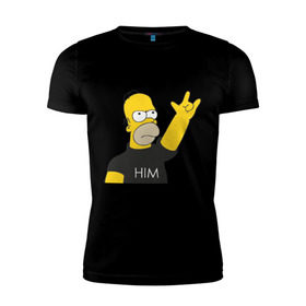Мужская футболка премиум с принтом Гомер rock фанат , 92% хлопок, 8% лайкра | приталенный силуэт, круглый вырез ворота, длина до линии бедра, короткий рукав | Тематика изображения на принте: him | гомер