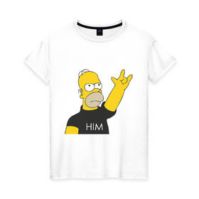 Женская футболка хлопок с принтом Гомер rock фанат , 100% хлопок | прямой крой, круглый вырез горловины, длина до линии бедер, слегка спущенное плечо | him | гомер
