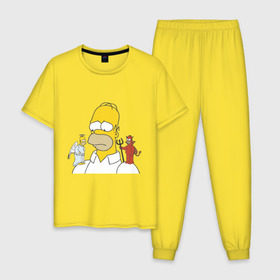 Мужская пижама хлопок с принтом Гомер симпсон добро и зло , 100% хлопок | брюки и футболка прямого кроя, без карманов, на брюках мягкая резинка на поясе и по низу штанин
 | гомер