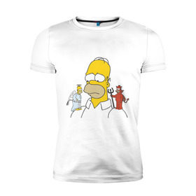 Мужская футболка премиум с принтом Гомер симпсон добро и зло , 92% хлопок, 8% лайкра | приталенный силуэт, круглый вырез ворота, длина до линии бедра, короткий рукав | гомер