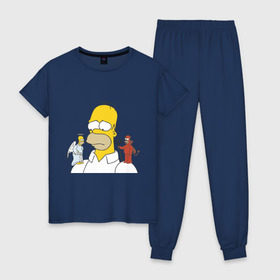 Женская пижама хлопок с принтом Гомер симпсон добро и зло , 100% хлопок | брюки и футболка прямого кроя, без карманов, на брюках мягкая резинка на поясе и по низу штанин | гомер