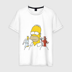 Мужская футболка хлопок с принтом Гомер симпсон добро и зло , 100% хлопок | прямой крой, круглый вырез горловины, длина до линии бедер, слегка спущенное плечо. | гомер