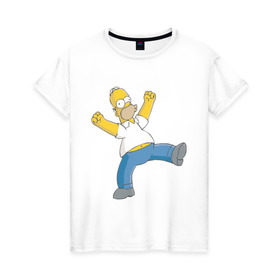 Женская футболка хлопок с принтом Гомер симпсон , 100% хлопок | прямой крой, круглый вырез горловины, длина до линии бедер, слегка спущенное плечо | гомер