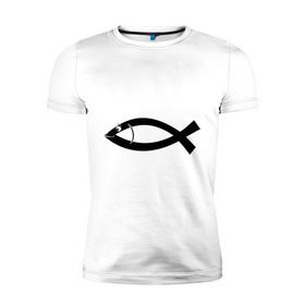 Мужская футболка премиум с принтом Христианская рыбка , 92% хлопок, 8% лайкра | приталенный силуэт, круглый вырез ворота, длина до линии бедра, короткий рукав | рыба | рыбка   символ христианства.баптисты | христианство