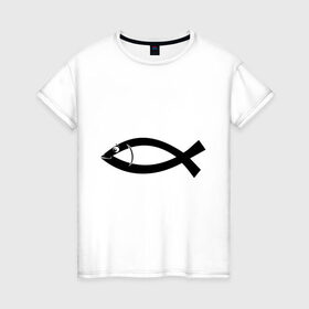 Женская футболка хлопок с принтом Христианская рыбка , 100% хлопок | прямой крой, круглый вырез горловины, длина до линии бедер, слегка спущенное плечо | рыба | рыбка   символ христианства.баптисты | христианство