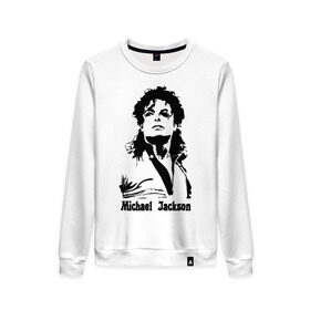 Женский свитшот хлопок с принтом Michael Jackson , 100% хлопок | прямой крой, круглый вырез, на манжетах и по низу широкая трикотажная резинка  | jackson | michael | pop | джексон | майкл | майкл джексон | поп