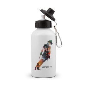 Бутылка спортивная с принтом Michael Jackson - This is it , металл | емкость — 500 мл, в комплекте две пластиковые крышки и карабин для крепления | майкл джексон