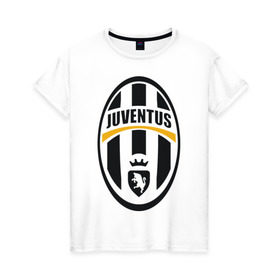 Женская футболка хлопок с принтом Italian Serie A. Juventus FC , 100% хлопок | прямой крой, круглый вырез горловины, длина до линии бедер, слегка спущенное плечо | фк | ювентус