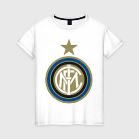 Женская футболка хлопок с принтом Italian Serie A. FC Internationale Milano , 100% хлопок | прямой крой, круглый вырез горловины, длина до линии бедер, слегка спущенное плечо | 