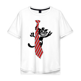 Мужская футболка хлопок Oversize с принтом Галстук с котиком , 100% хлопок | свободный крой, круглый ворот, “спинка” длиннее передней части | Тематика изображения на принте: галстук | кот | котик | котэ | кошак | кошка
