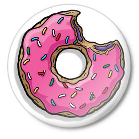 Значок с принтом Вкусный пончик ,  металл | круглая форма, металлическая застежка в виде булавки | гомер