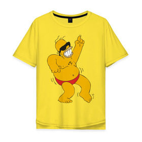 Мужская футболка хлопок Oversize с принтом Гомер симпсон танцует , 100% хлопок | свободный крой, круглый ворот, “спинка” длиннее передней части | Тематика изображения на принте: гомер