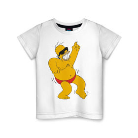 Детская футболка хлопок с принтом Гомер симпсон танцует , 100% хлопок | круглый вырез горловины, полуприлегающий силуэт, длина до линии бедер | Тематика изображения на принте: гомер
