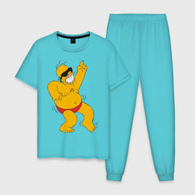 Мужская пижама хлопок с принтом Гомер симпсон танцует , 100% хлопок | брюки и футболка прямого кроя, без карманов, на брюках мягкая резинка на поясе и по низу штанин
 | Тематика изображения на принте: гомер