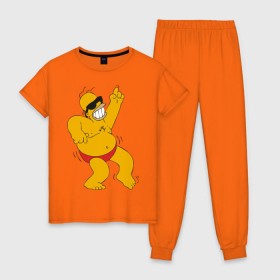 Женская пижама хлопок с принтом Гомер симпсон танцует , 100% хлопок | брюки и футболка прямого кроя, без карманов, на брюках мягкая резинка на поясе и по низу штанин | гомер