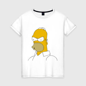 Женская футболка хлопок с принтом Сердитый Гомер Симпсон , 100% хлопок | прямой крой, круглый вырез горловины, длина до линии бедер, слегка спущенное плечо | гомер