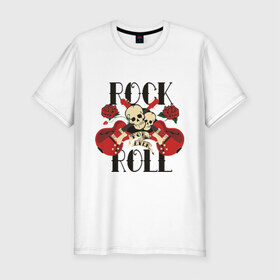 Мужская футболка премиум с принтом Rock (8) , 92% хлопок, 8% лайкра | приталенный силуэт, круглый вырез ворота, длина до линии бедра, короткий рукав | heavy metal | metal | rocknroll | trash metal | гитары | метал | металл | рок | рок н ролл | рокrock | трэш метал | хеви метал | череп