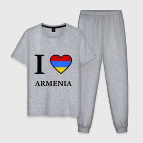 Мужская пижама хлопок с принтом I love Armenia , 100% хлопок | брюки и футболка прямого кроя, без карманов, на брюках мягкая резинка на поясе и по низу штанин
 | armenia | армению | армения | армяне | армянин | ереван | люблю | флаг