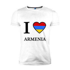 Мужская футболка премиум с принтом I love Armenia , 92% хлопок, 8% лайкра | приталенный силуэт, круглый вырез ворота, длина до линии бедра, короткий рукав | armenia | армению | армения | армяне | армянин | ереван | люблю | флаг