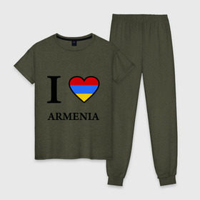 Женская пижама хлопок с принтом I love Armenia , 100% хлопок | брюки и футболка прямого кроя, без карманов, на брюках мягкая резинка на поясе и по низу штанин | armenia | армению | армения | армяне | армянин | ереван | люблю | флаг