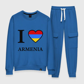 Женский костюм хлопок с принтом I love Armenia , 100% хлопок | на свитшоте круглая горловина, мягкая резинка по низу. Брюки заужены к низу, на них два вида карманов: два 