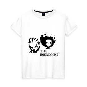 Женская футболка хлопок с принтом Гетто (The Boondocks) , 100% хлопок | прямой крой, круглый вырез горловины, длина до линии бедер, слегка спущенное плечо | 2x2 | boondocks | ghetto | tv | бундокс | гетто | мультик | мультфильмы | тв
