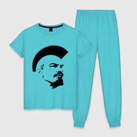 Женская пижама хлопок с принтом Ленин Панк , 100% хлопок | брюки и футболка прямого кроя, без карманов, на брюках мягкая резинка на поясе и по низу штанин | pank | punk | punks | punks not dead | ирокез | панк | панки