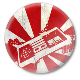Значок с принтом Японский флаг с джойстиком ,  металл | круглая форма, металлическая застежка в виде булавки | japan | joystick | джойстик | страна восходящего солнца | флаг | япония | японский флаг