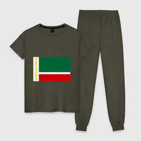 Женская пижама хлопок с принтом Чечня 95 регион , 100% хлопок | брюки и футболка прямого кроя, без карманов, на брюках мягкая резинка на поясе и по низу штанин | 95 | кавказ | регион | флаг | чеченец | чеченский | чеченцы | чечня | чичня