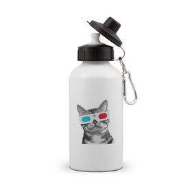 Бутылка спортивная с принтом Кот в стереоочках , металл | емкость — 500 мл, в комплекте две пластиковые крышки и карабин для крепления | анаглифы | кот | коты | кошки | стерео очки