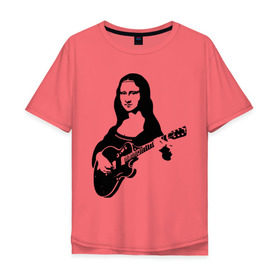Мужская футболка хлопок Oversize с принтом Мона лиза с гитарой , 100% хлопок | свободный крой, круглый ворот, “спинка” длиннее передней части | гитара