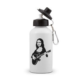 Бутылка спортивная с принтом Мона лиза с гитарой , металл | емкость — 500 мл, в комплекте две пластиковые крышки и карабин для крепления | Тематика изображения на принте: гитара