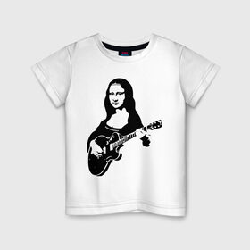 Детская футболка хлопок с принтом Мона лиза с гитарой , 100% хлопок | круглый вырез горловины, полуприлегающий силуэт, длина до линии бедер | Тематика изображения на принте: гитара