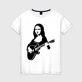 Женская футболка хлопок с принтом Мона лиза с гитарой , 100% хлопок | прямой крой, круглый вырез горловины, длина до линии бедер, слегка спущенное плечо | гитара